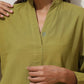 trueBrowns Pear Green Cotton Linen Kurta Pant Set | Swadesiicart