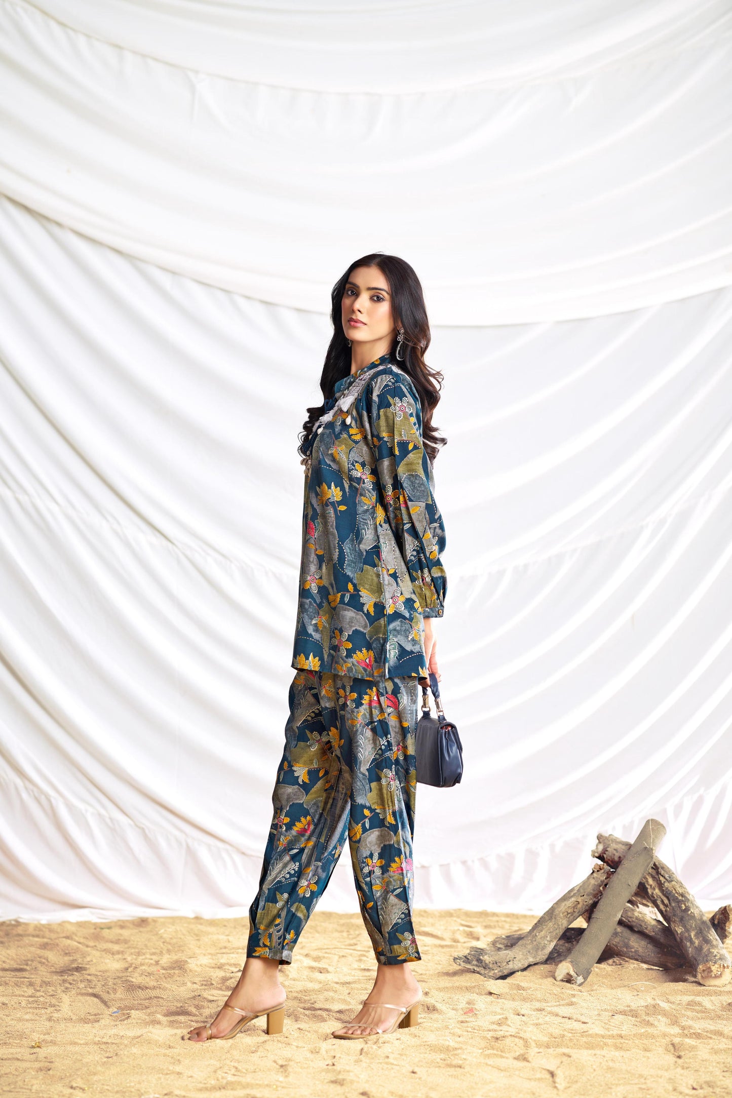 BulBul Nilisha Teal Chanderi Co-Ord Set - Swadesiicart