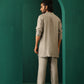 trueBrowns Men's Grey Silk Co-ord Set Yoke Detail - Swadesiicart