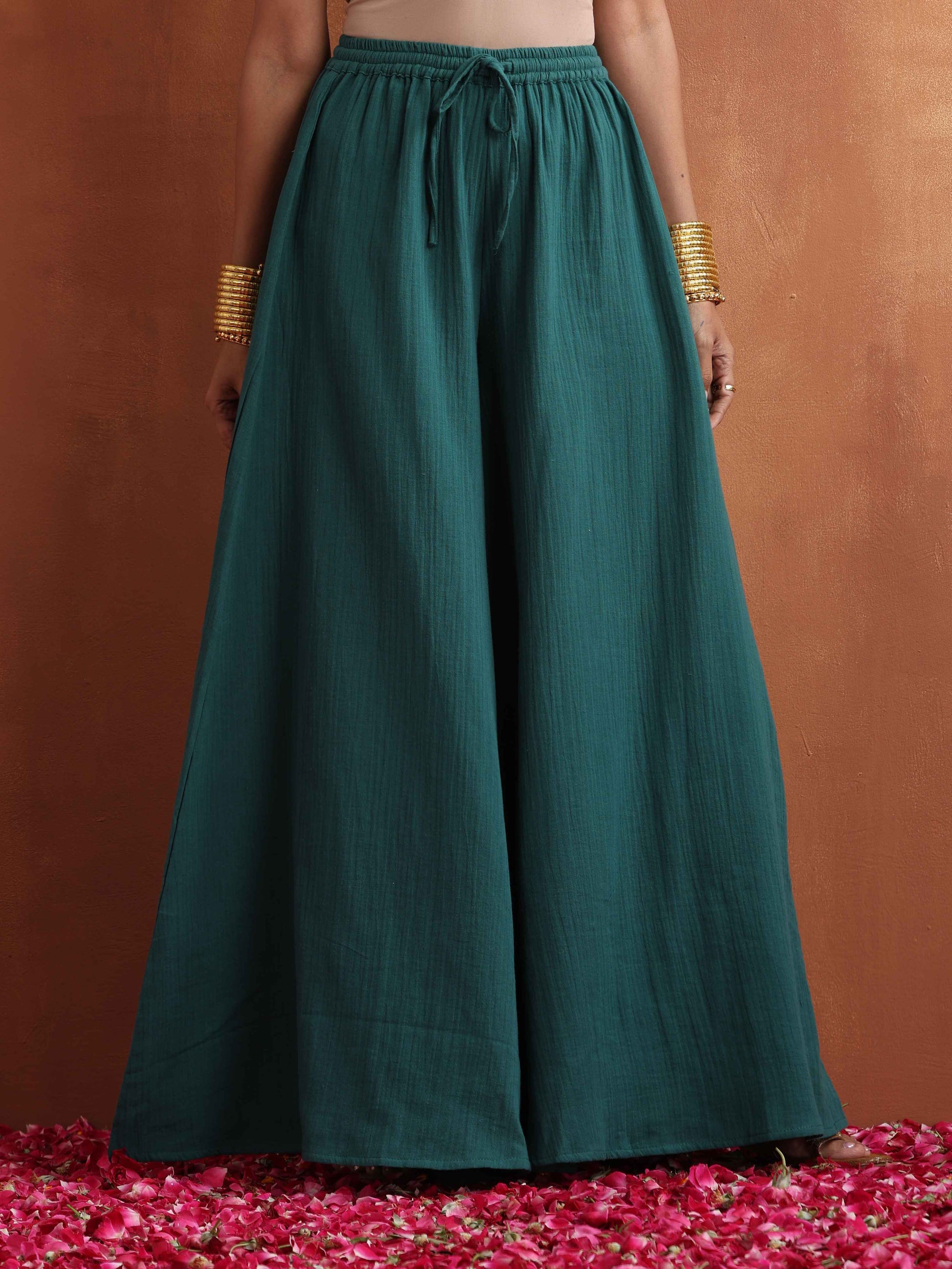 trueBrowns Green Cotton Sharara Set | Swadesiicart