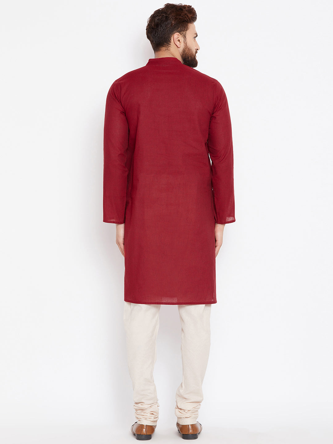 Even Apparels Maroon Pure Cotton Kurta With Band Collar | Swadesiicart