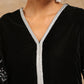 trueBrowns Black Velvet Sleeve Embroidered Kurta | Swadesiicart