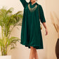 InWeave Women's Teal Velvet Collared Neck Flared Midi Dress - Swadesiicart
