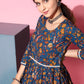 InWeave Women's Blue Floral Print Dress With Lace - Swadesiicart