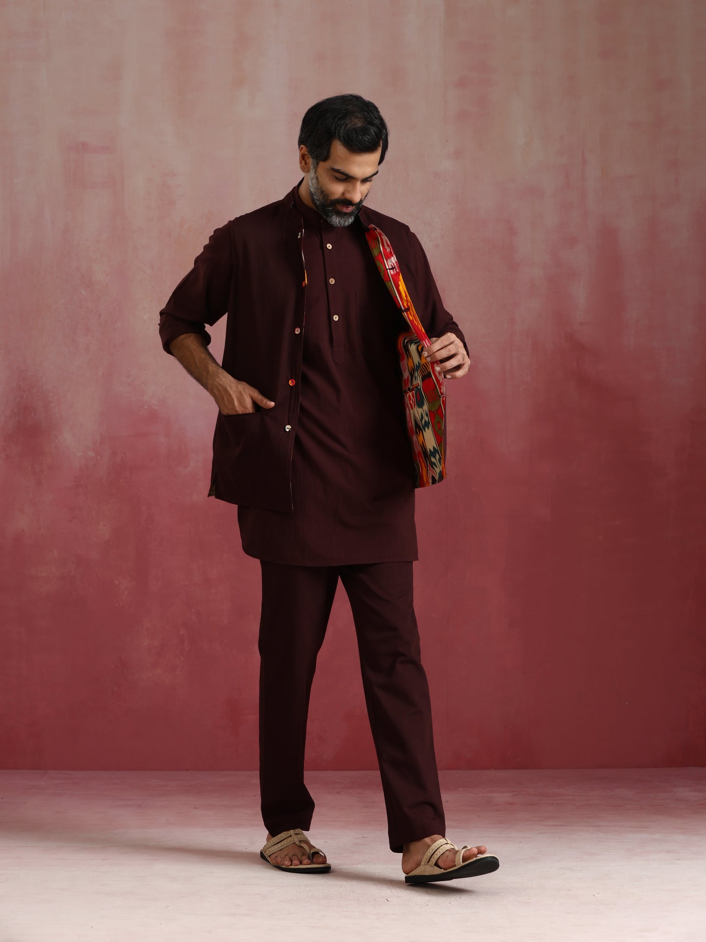 trueBrowns Men's Cola Ikat Print Cotton Reversible Nehru Jacket | Swadesiicart