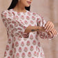 trueBrowns Pink Brown Buta On White Block Print Cotton Baggy Sleeve Co-Ord Set - Swadesiicart