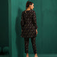 trueBrowns Black Tonal Ikat Muslin Silk Printed V-Neck Front Pleat Co-ord Set - Swadesiicart
