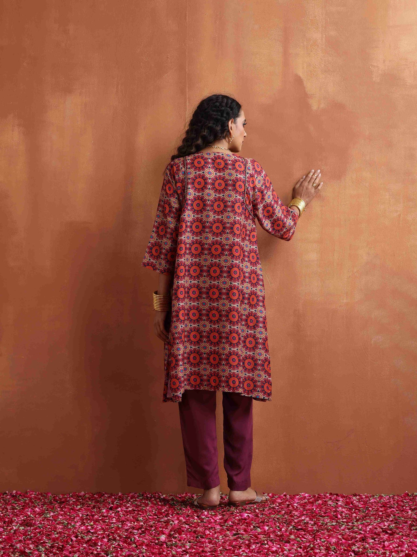 trueBrowns Beige Mandala Print Kurta Co-ord Set - Swadesiicart