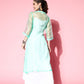 InWeave Women's Cream Strappy Kurta Set With Teal Organza Cape - Swadesiicart