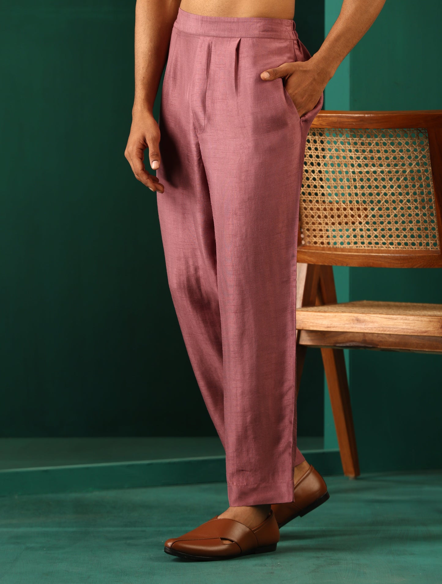 trueBrowns Men's Light Mauve Silk Co-ord Set - Swadesiicart