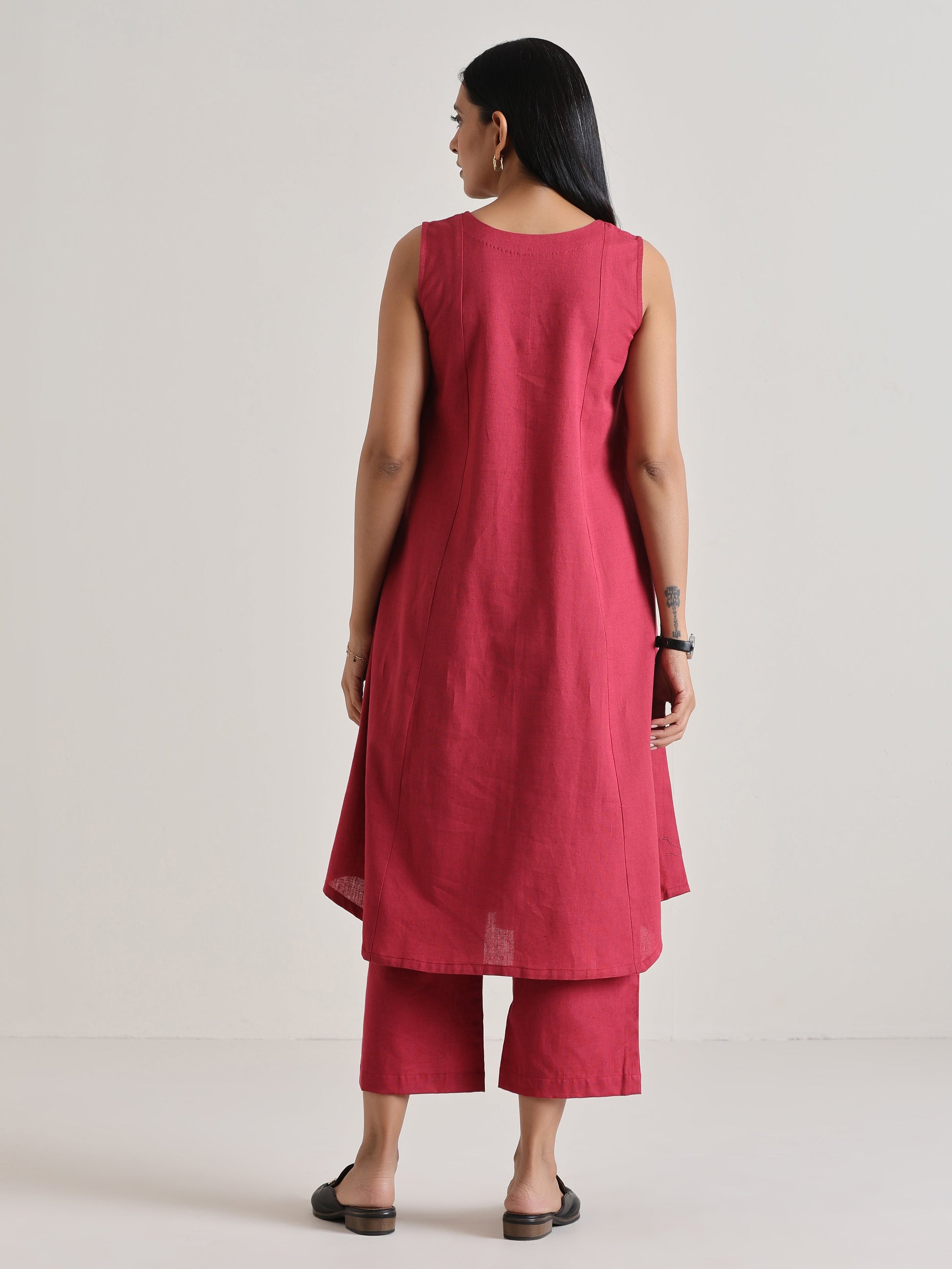 trueBrowns Honey Red Panelled Co-ord Set - Swadesiicart