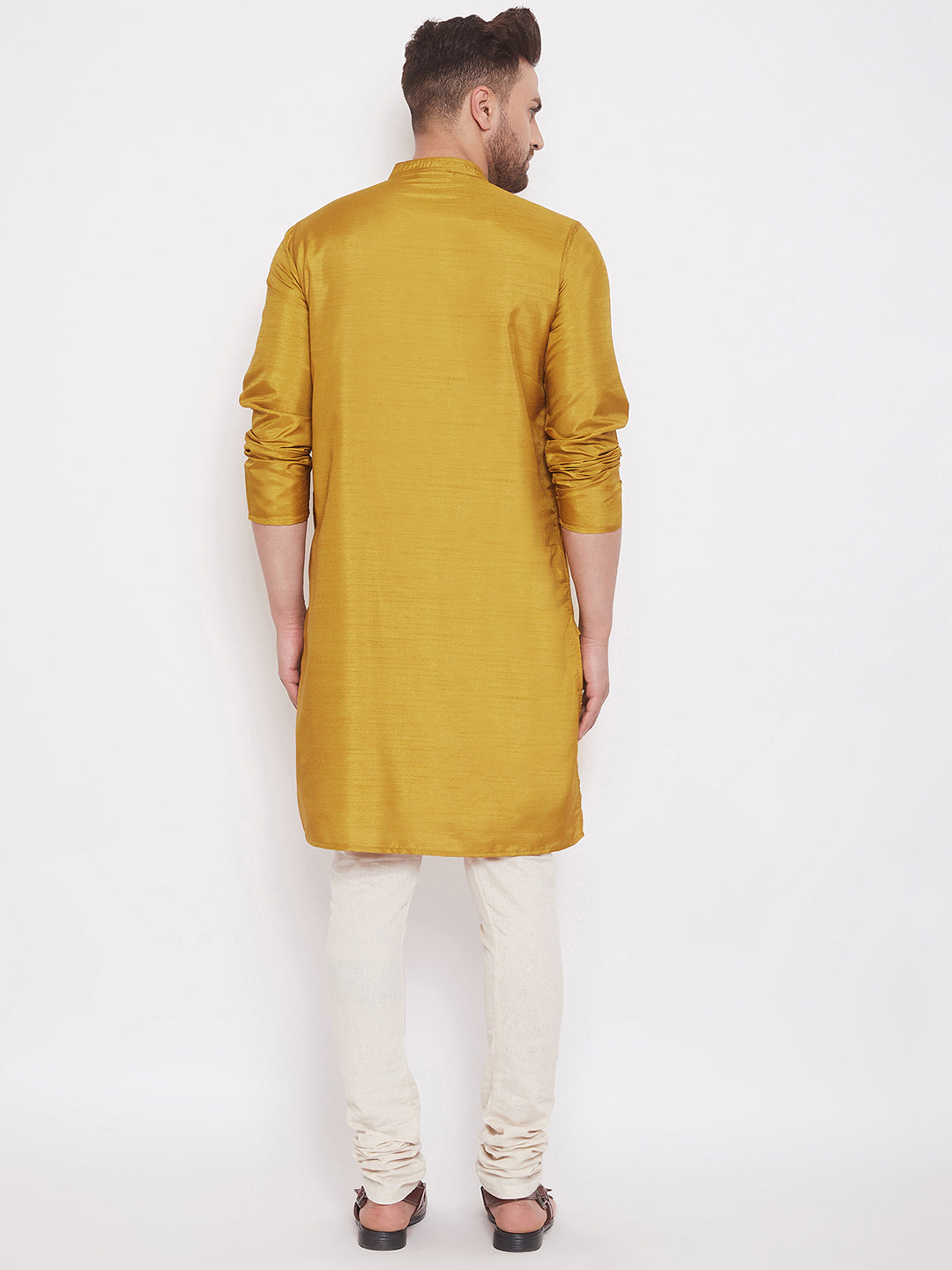 Even Apparels Mustard Yellow Pure Cotton Kurta With Band Collar | Swadesiicart