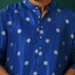 trueBrowns Men's Royal Blue Geometric Floral Viscose Silk Long Kurta | Swadesiicart