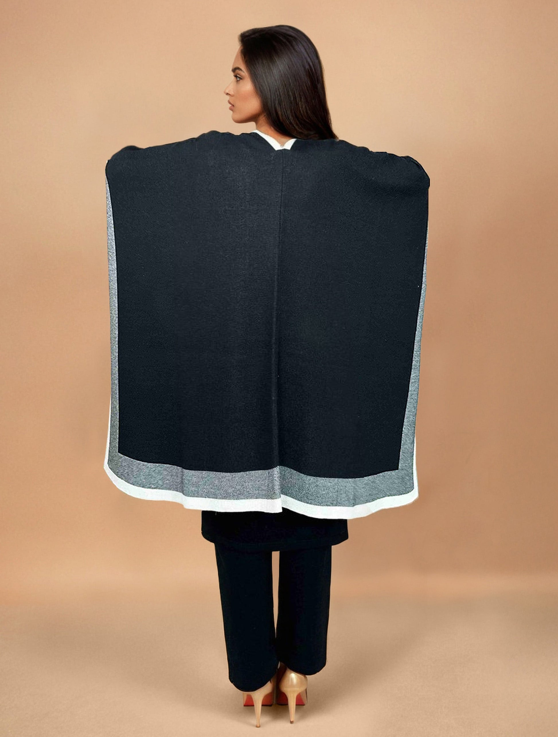 trueBrowns Black Woollen Kaftan Cape | Swadesiicart
