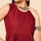 InWeave Women's Carmine Maroon Lace Work Double Layer Sharara Set - Swadesiicart