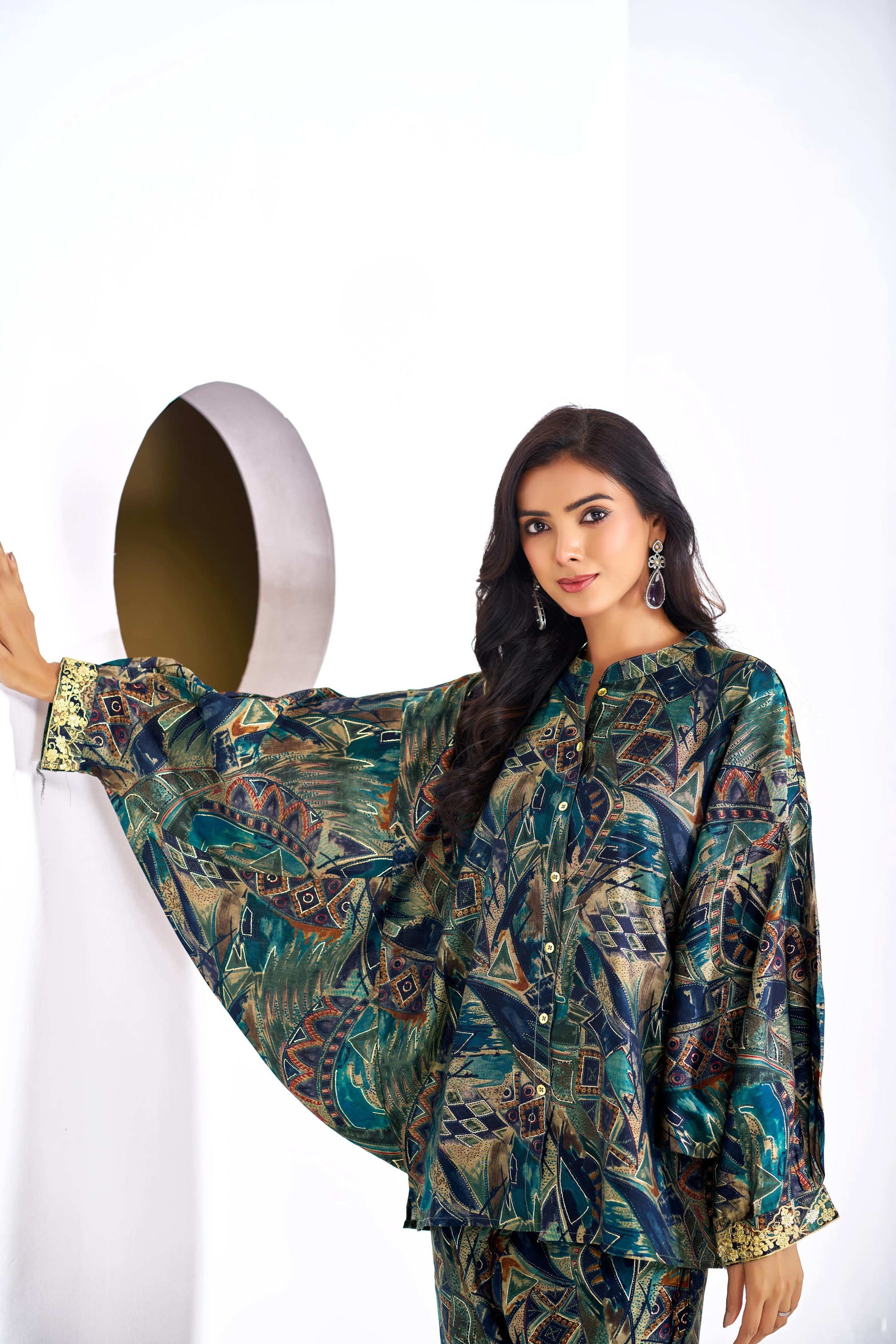BulBul Mehzabin Teal Co-Ord Set - Swadesiicart