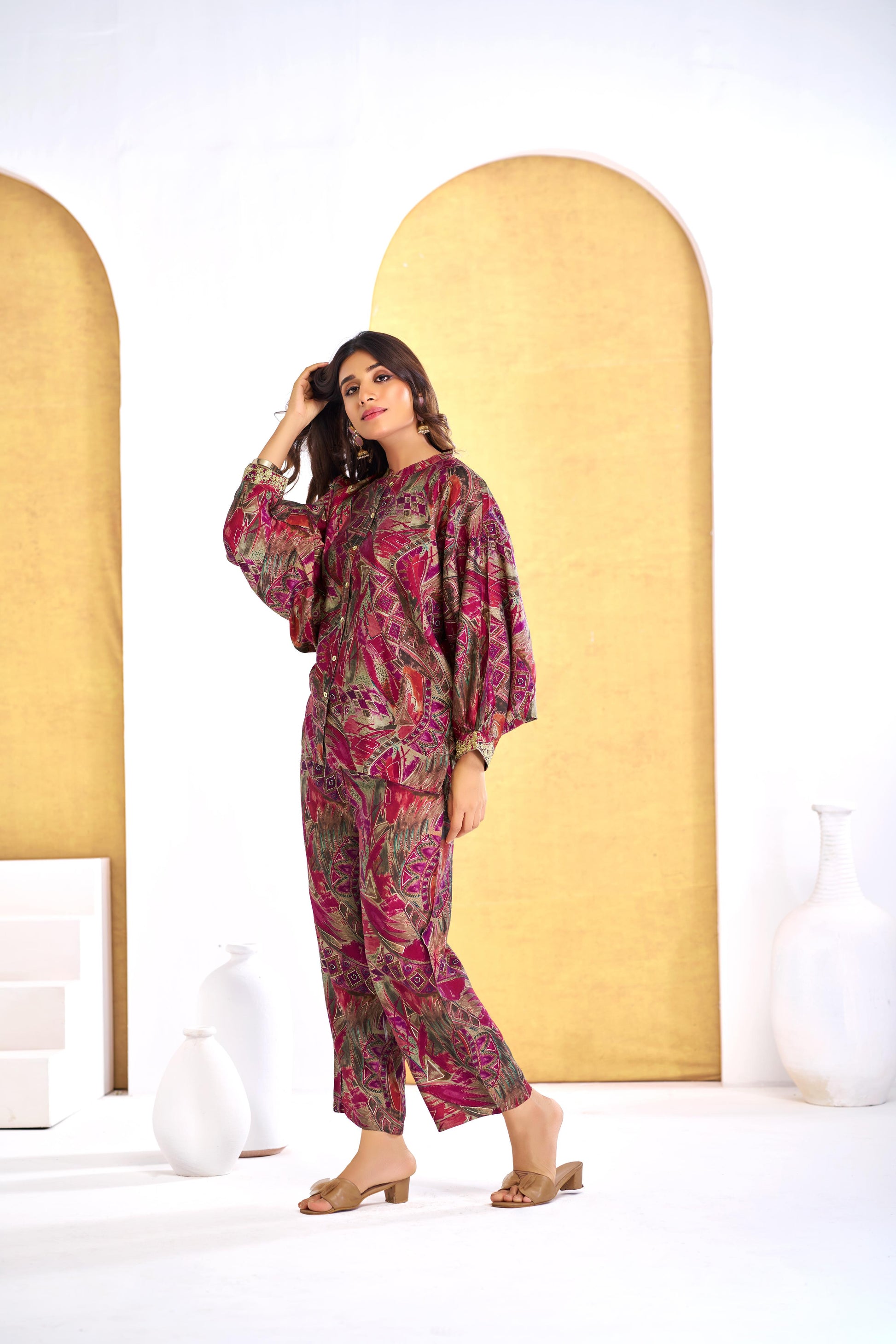 BulBul Mehzabin Red Co-Ord Set - Swadesiicart