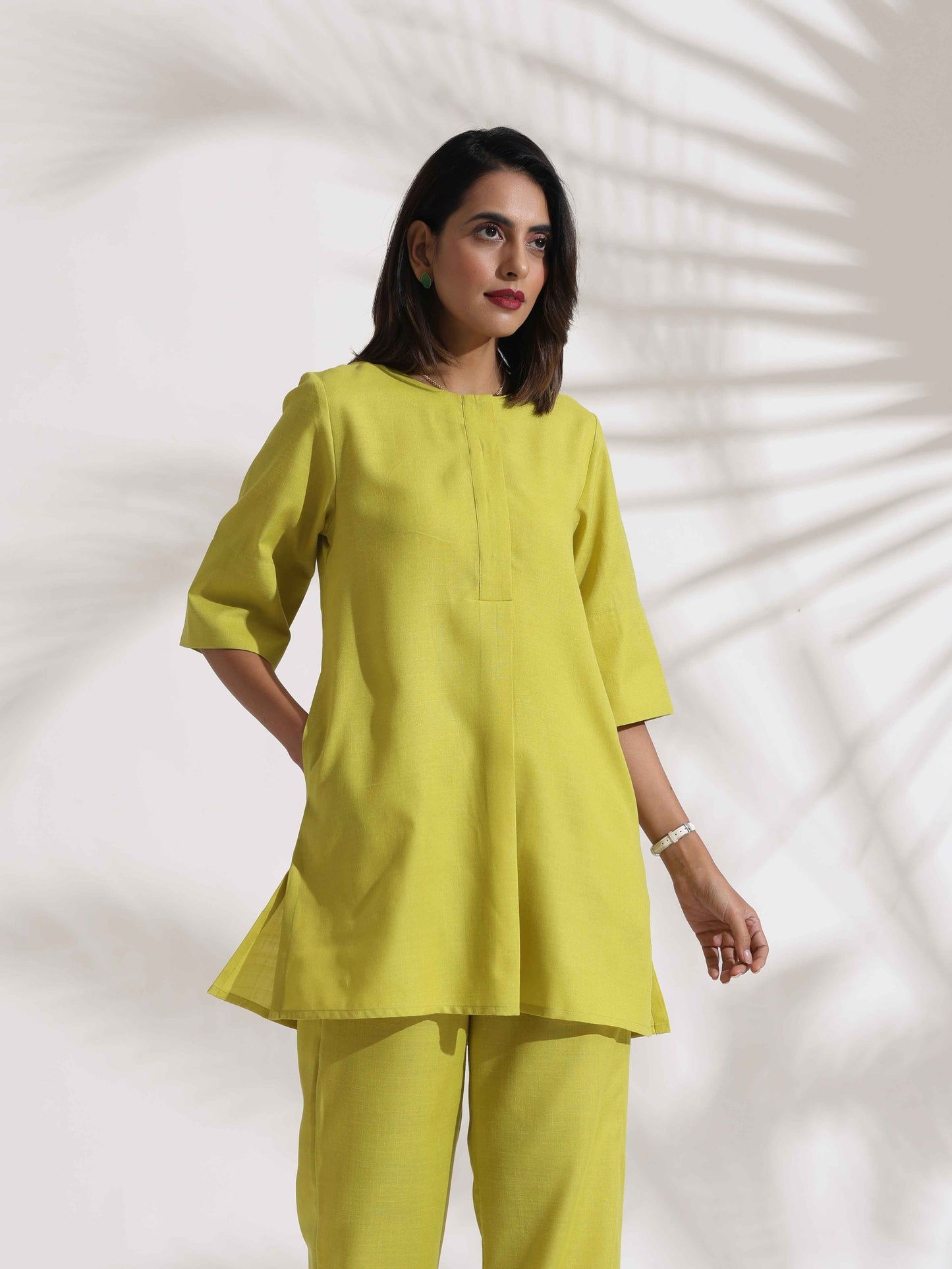 trueBrowns Lime Slub Co-ord Set - Swadesiicart