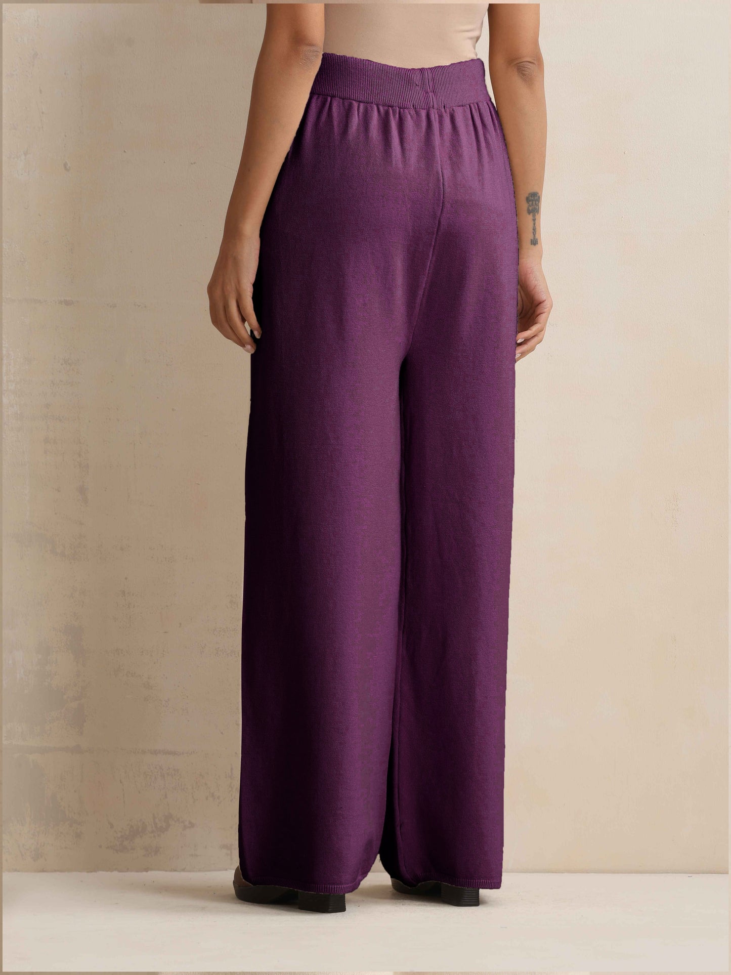trueBrowns Purple Woollen Flared Pants | Swadesiicart