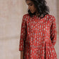 trueBrowns Rust Red Bagru Fish Print Cotton Gathers Co-Ord Set - Swadesiicart