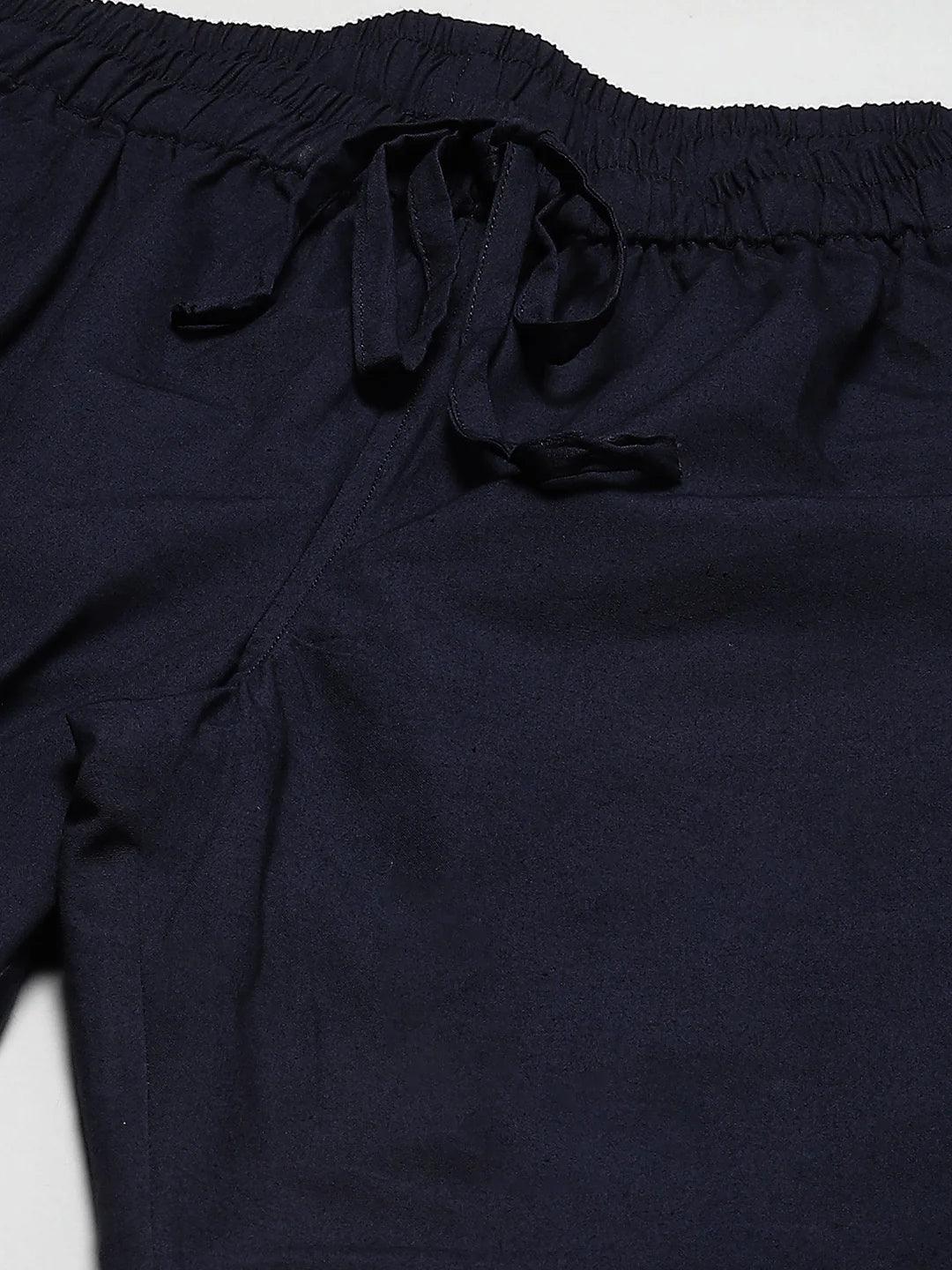 Fabmade Men's Navy Blue Cotton Linen Pyjama | Swadesiicart