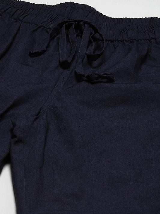 Fabmade Men's Navy Blue Cotton Linen Pyjama | Swadesiicart