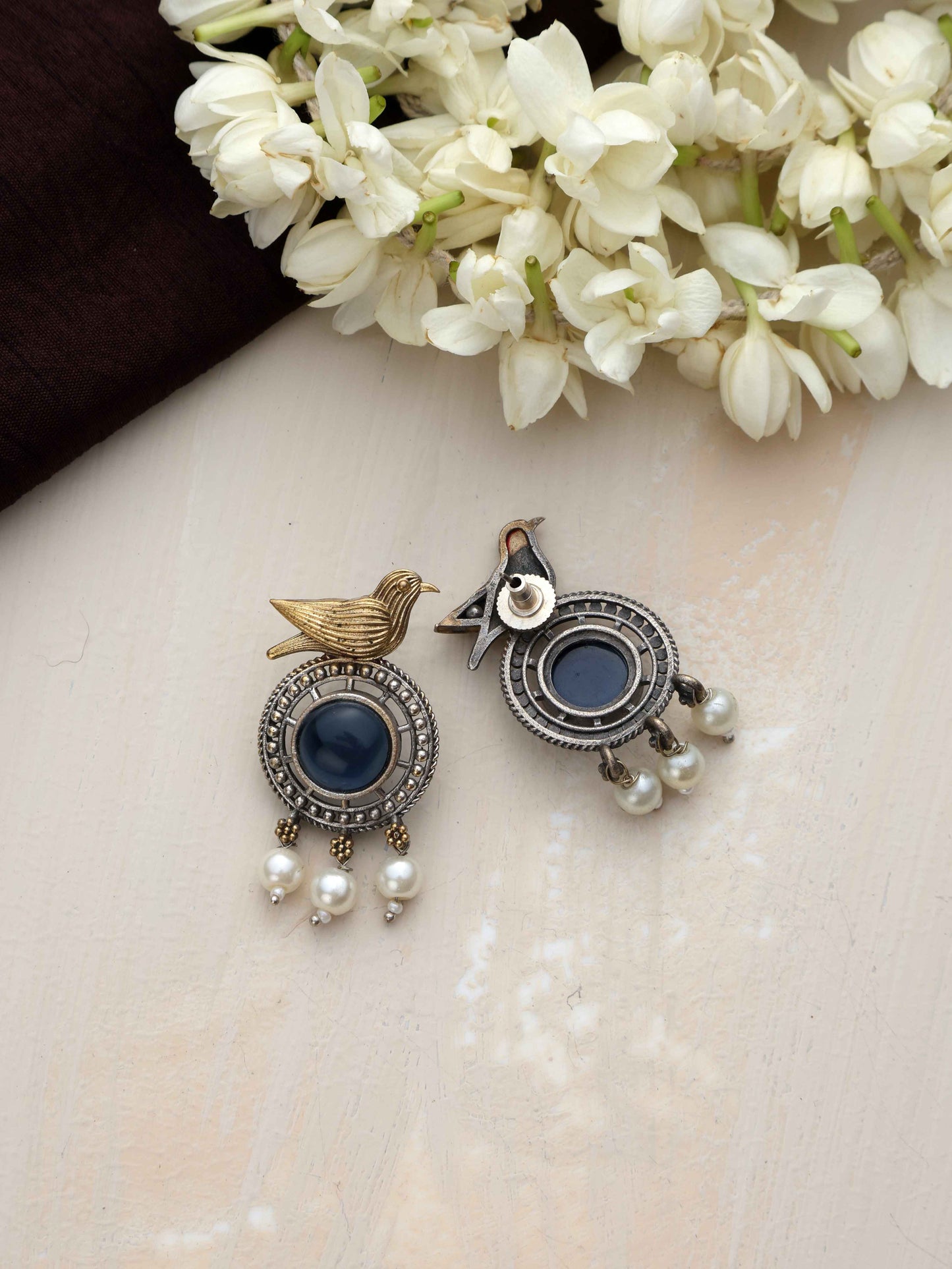 trueBrowns Silver Gold Tone Bird Stud Earrings | Swadesiicart