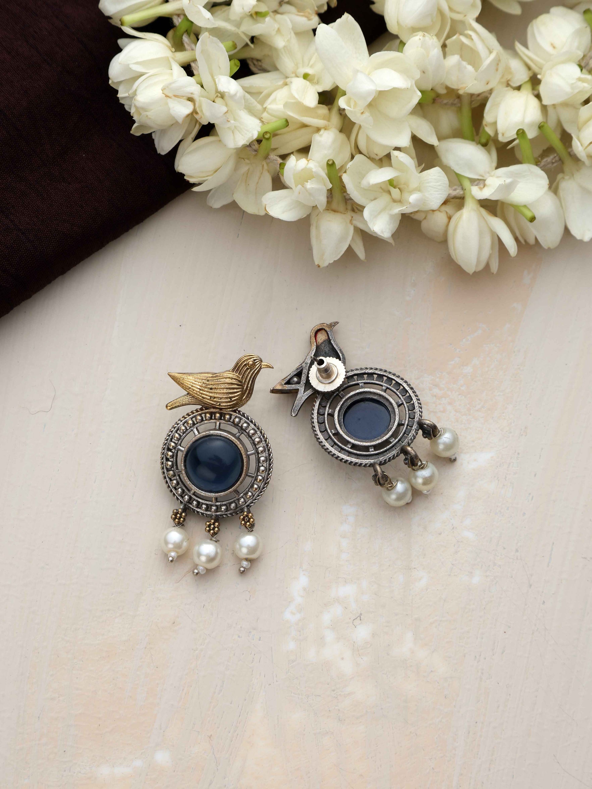 trueBrowns Silver Gold Tone Bird Stud Earrings | Swadesiicart