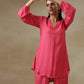 trueBrowns Pink Bandhani Printed Silk Gathered Sleeve Co-Ord Set - Swadesiicart