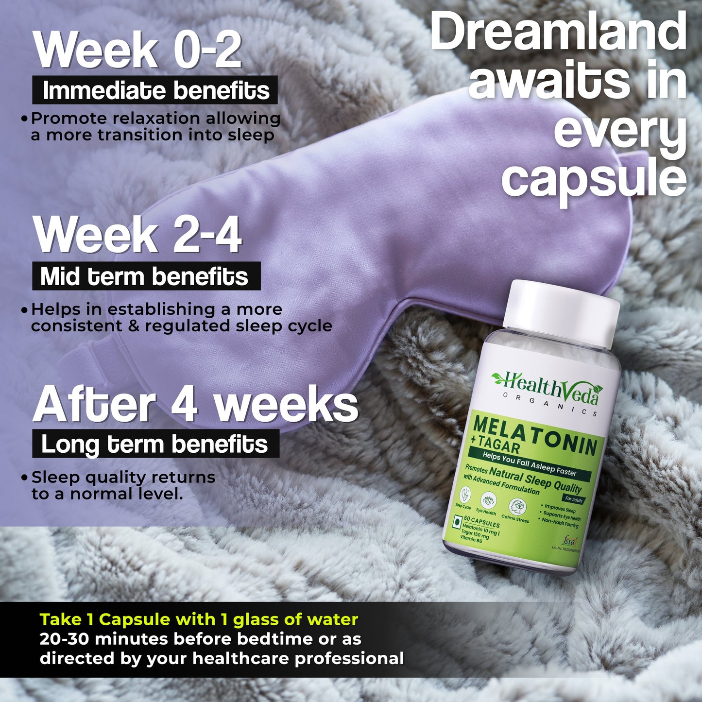 Health Veda Organics Melatonin Sleep & Relaxation Capsules - Swadesiicart