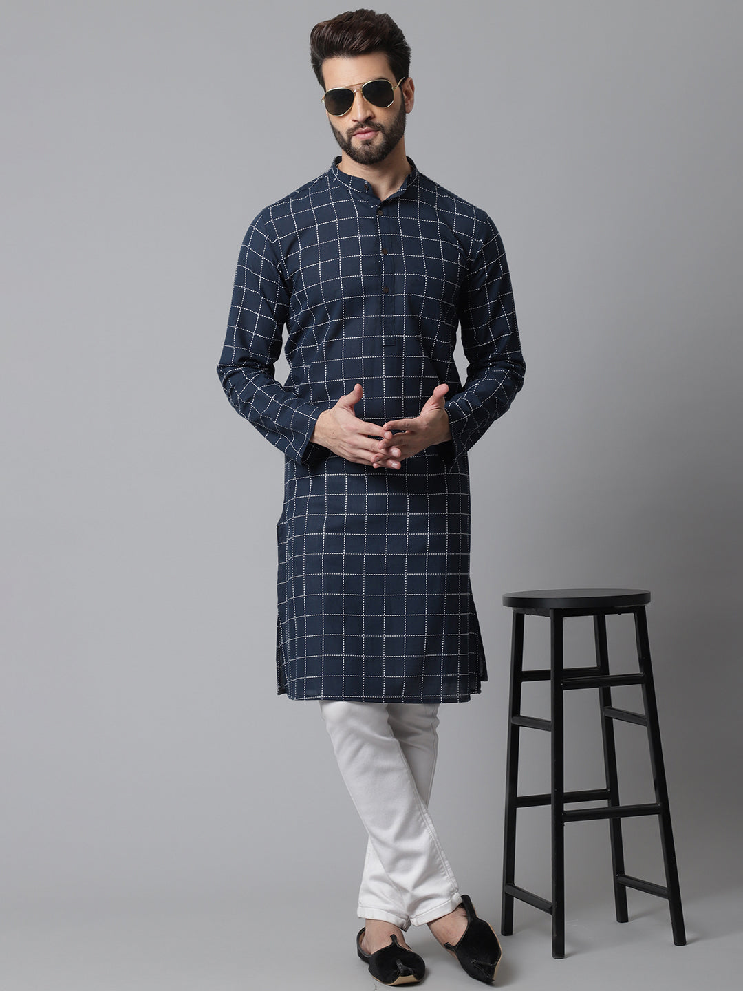 Even Apparels Blue Solid Kurta With Band Collar | Swadesiicart