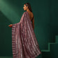 trueBrowns Mauve Cotton Silver Lurex Striped Ready to Wear Saree | Swadesiicart