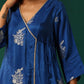 trueBrowns Royal Blue Floral Viscose Silk Angrakha Kurta Pant Set | Swadesiicart
