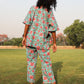 trueBrowns Aqua Cotton Block Print Kaftan Co-Ord Set - Swadesiicart