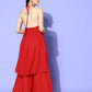 InWeave Women's Red Lace Work Backless Kurta Sharara Set - Swadesiicart