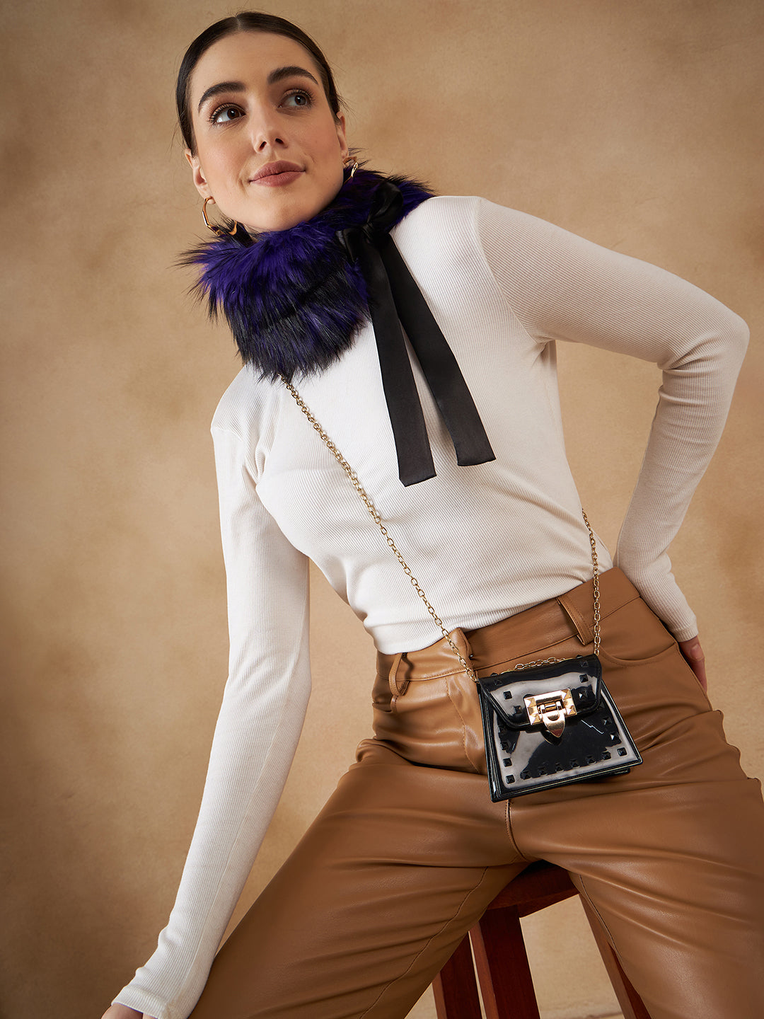 InWeave Women's Purple Black Fur Neckpiece - Swadesiicart