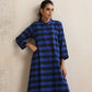 trueBrowns Blue Check Flared Winter Dress | Swadesiicart