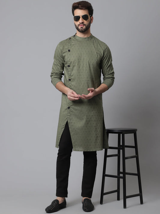 Even Apparels Green Sherwani Kurta With Asymetrical Cut | Swadesiicart