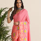 trueBrowns Pink Lime Muslin Ikat Saree | Swadesiicart