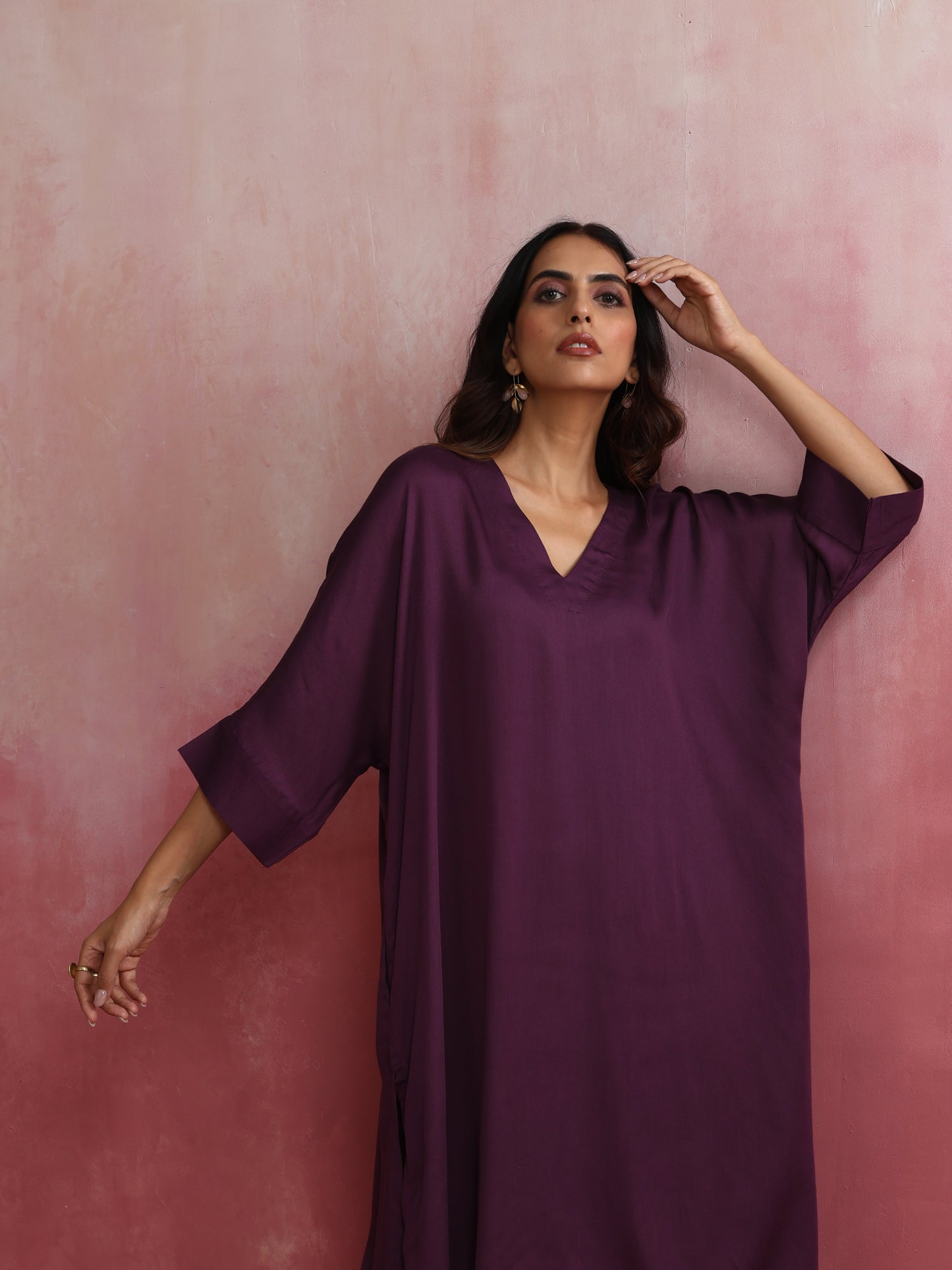 trueBrowns Purple Modal Kimono Kurta Set | Swadesiicart