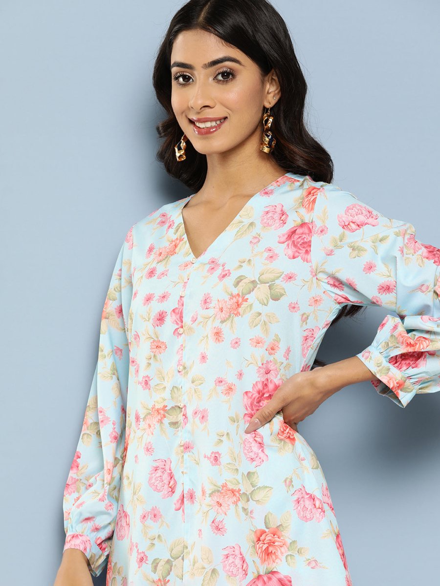 Ahalyaa Women Floral Printed Regular Tunic with Palazzos | Swadesiicart