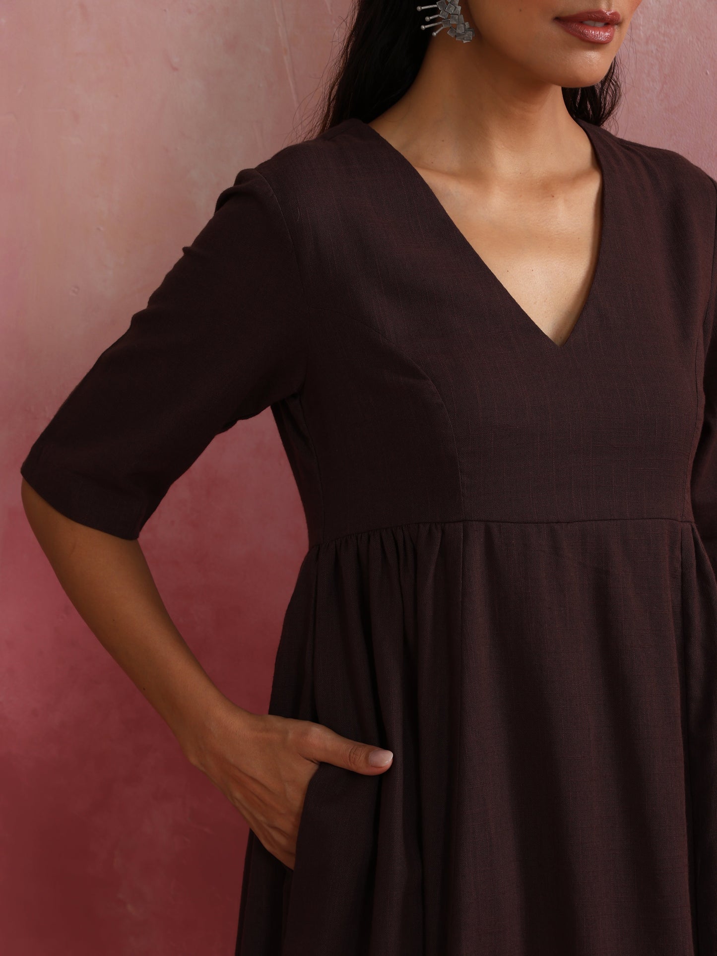 trueBrowns Cola Cotton Dobby Dress | Swadesiicart