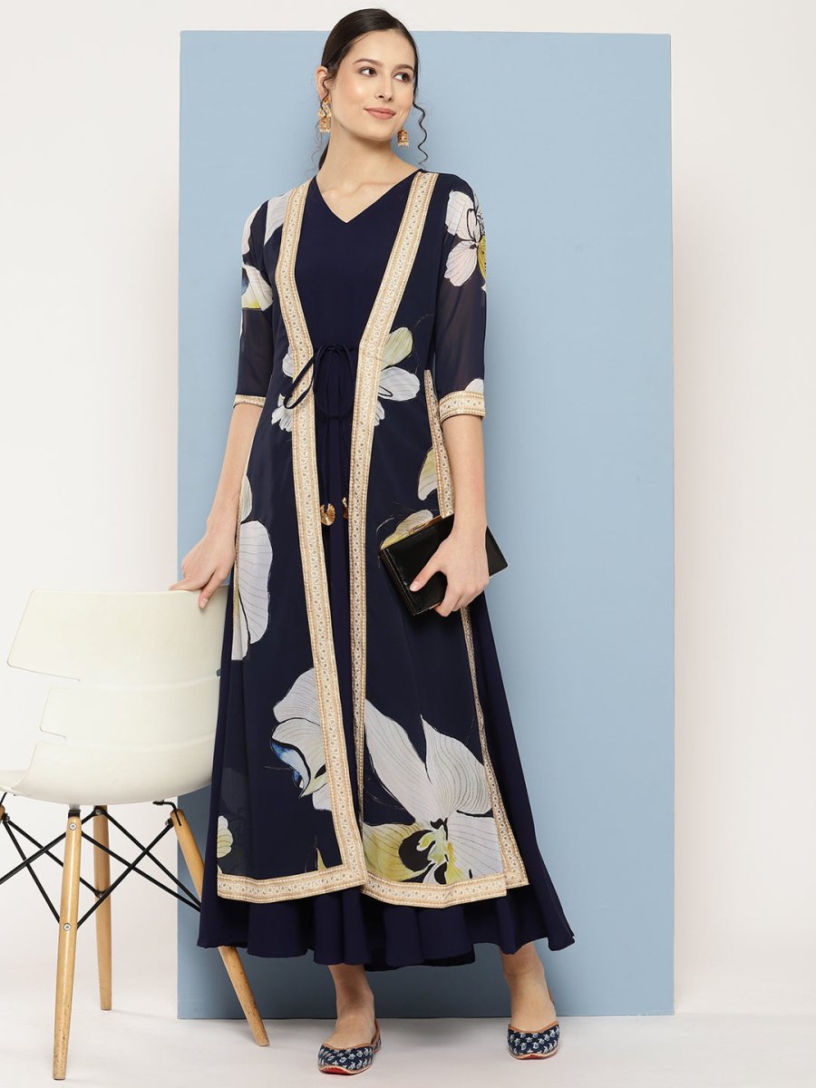 Ahalyaa Floral Printed Maxi Empire Ethnic Dress | Swadesiicart
