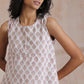trueBrowns White With Grey Buta Block Print Cotton Sleeveless Co-Ord Set - Swadesiicart