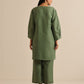 trueBrowns Olive Green Slub Relaxed Placket Co-Ord Set - Swadesiicart