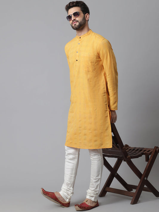 Even Apparels Yellow Kurta With Band Collar | Swadesiicart