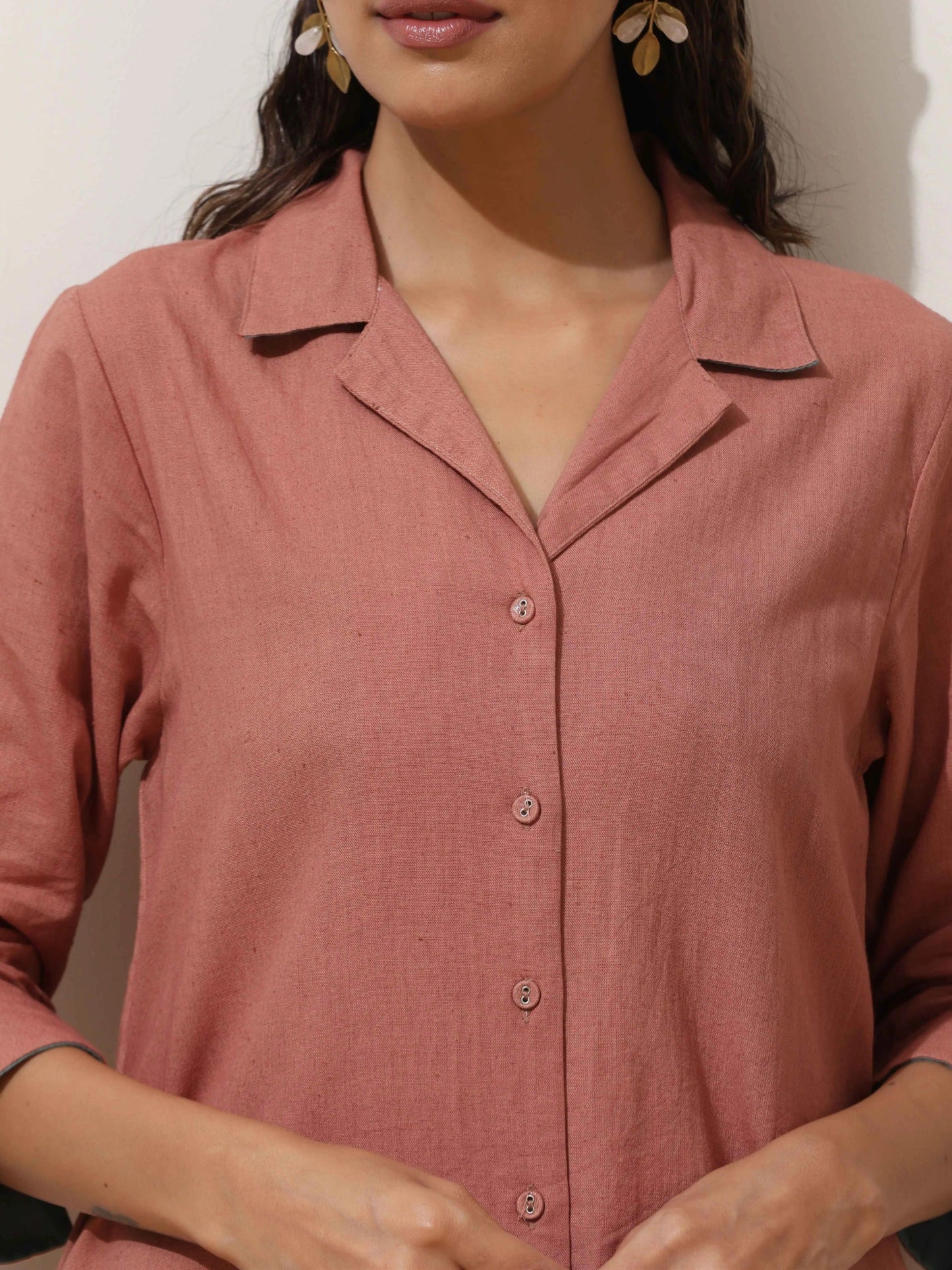 trueBrowns Peach Cotton Linen Kurta Pant Set | Swadesiicart
