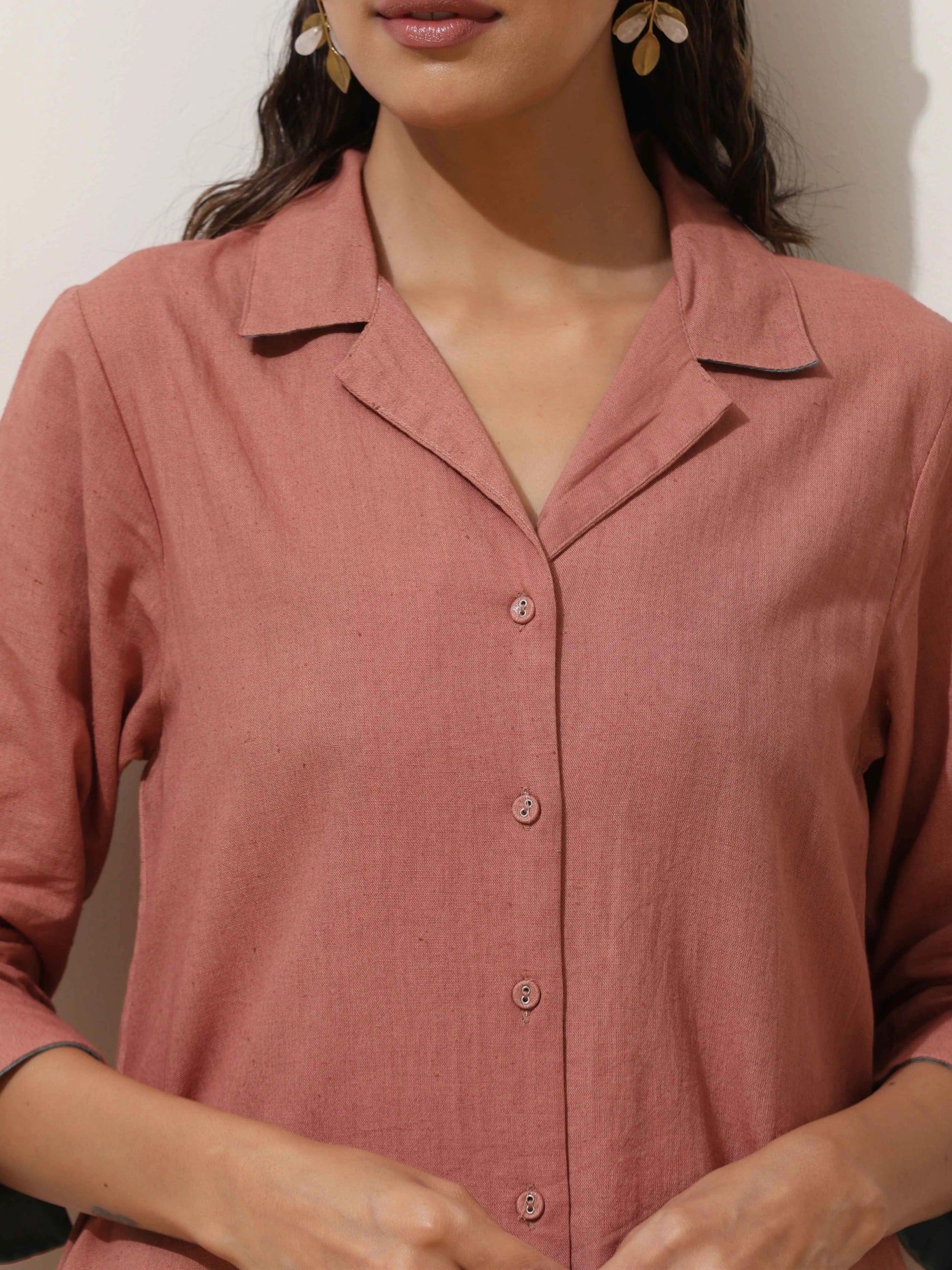 trueBrowns Peach Cotton Linen Kurta Pant Set | Swadesiicart