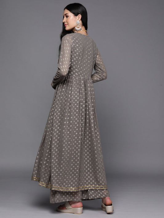 Ahalyaa Women Grey Floral Empire Kurta with Palazzos | Swadesiicart