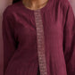 trueBrowns Mauve Cotton Dobby Front Slit Kurta Set | Swadesiicart